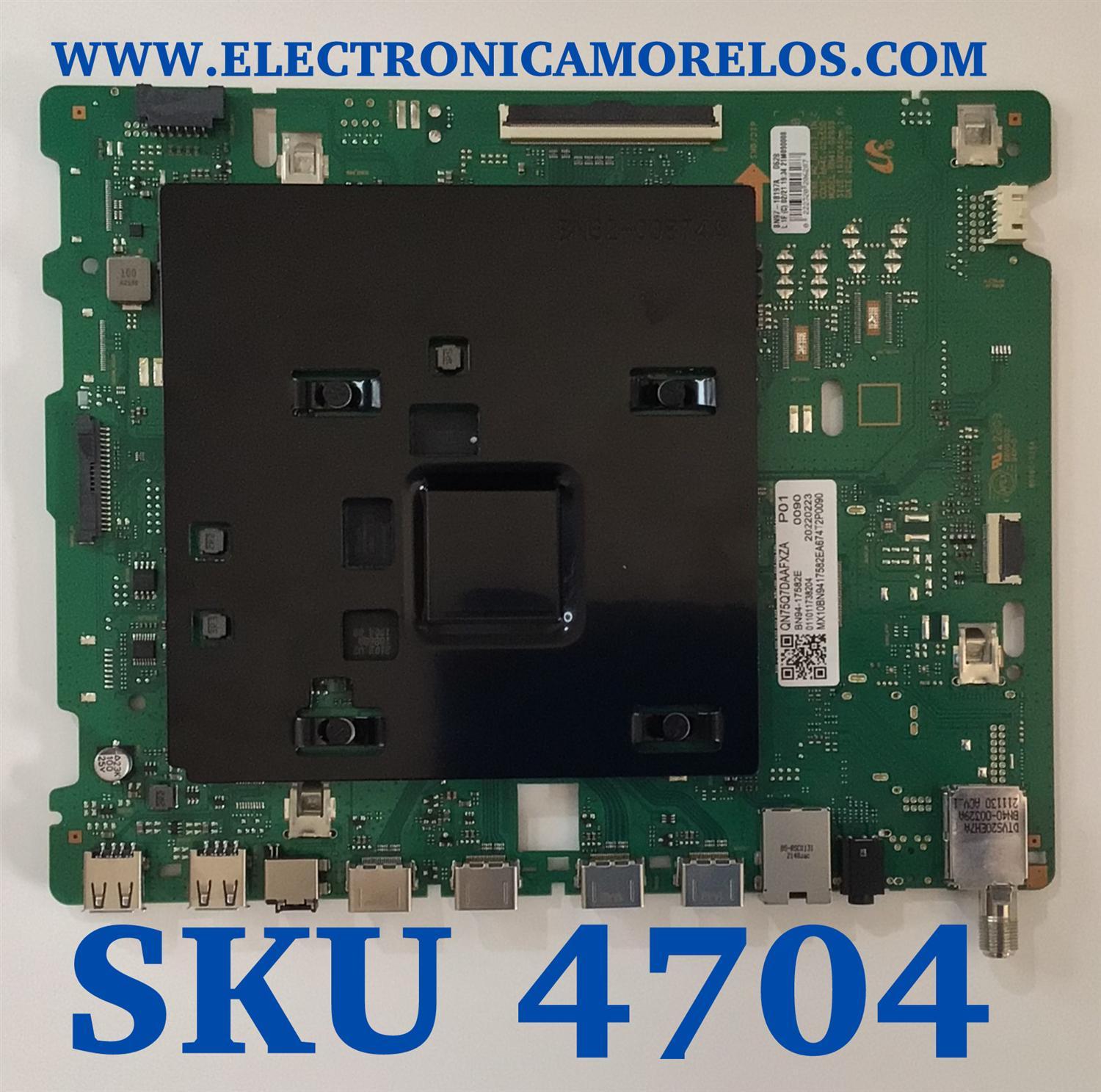 MAIN ORIGINAL PARA SMART TV SAMSUNG QLED 4K RESOLUCION ( 3840x2160 ) UHD CON HDR / NUMERO DE PARTE BN94-17582E / BN41-02855D / BN9417582E / BN97-18197A / 011011738204 / 17582E / PANEL CY-QA075FGHV7H / DISPLAY ST7461D02-M / MODELO QN75Q70AAFXZA CH07